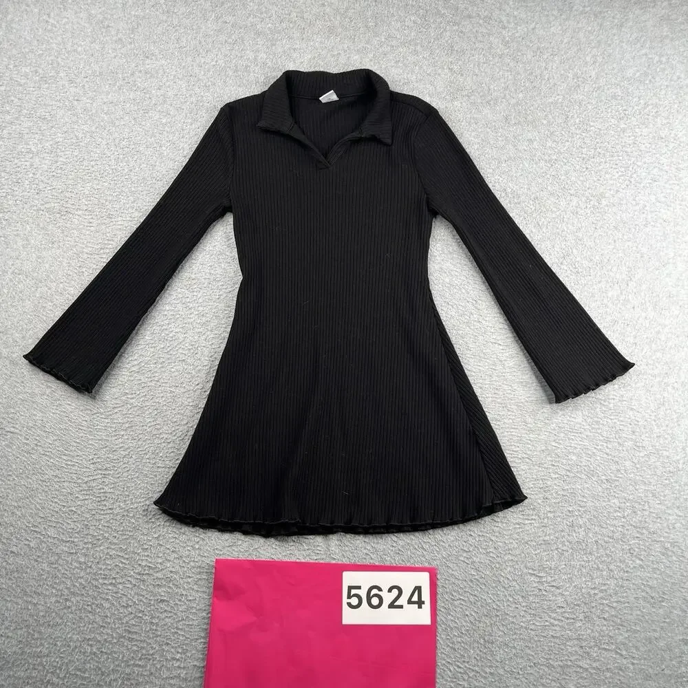 Old Navy Youth Girls Long Sleeve Dress Stretch Black Ribbed Collar Casual Size S